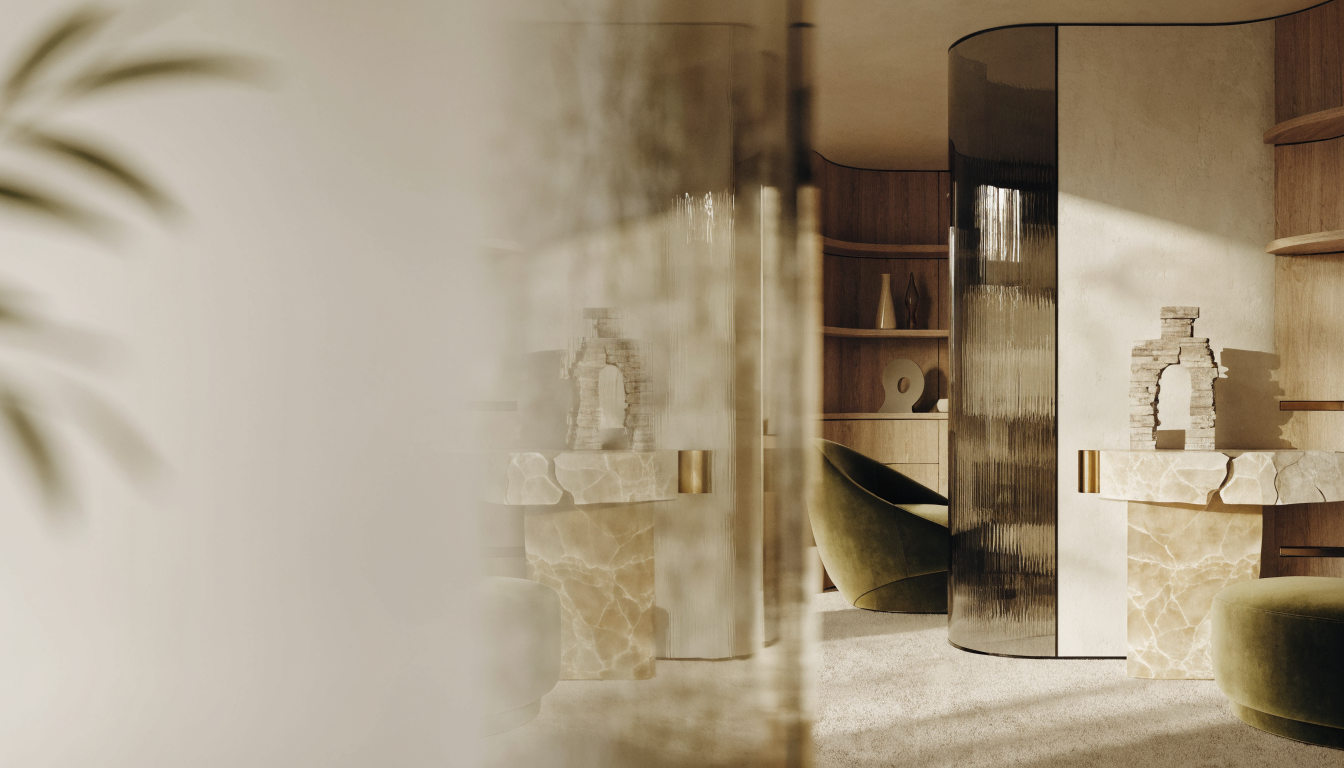 Designer-inspired scent experience in a sophisticated modern interior with warm architectural styling